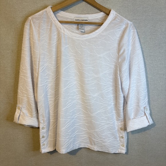 Cathy Daniel's Womens Large‎ Top Blouse White Knit Stretch Pulllover Casual - Picture 1 of 7